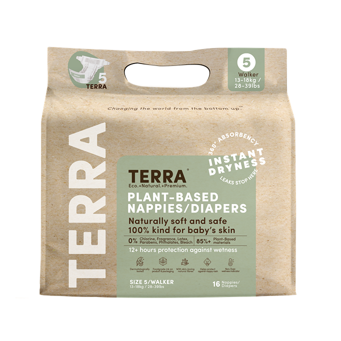 diapers in potted plants Terra Plant-Based Diapers, Size 5 Walker 16 Count